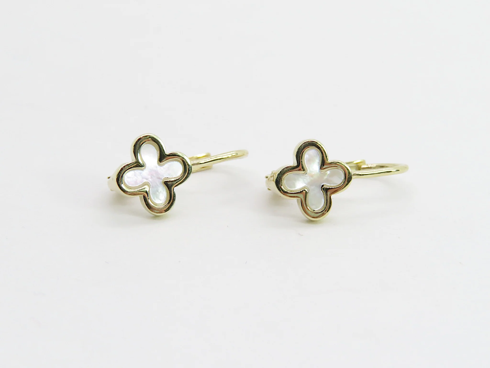 10k Bezel Mother of Pearl Clover Earrings - Image 7