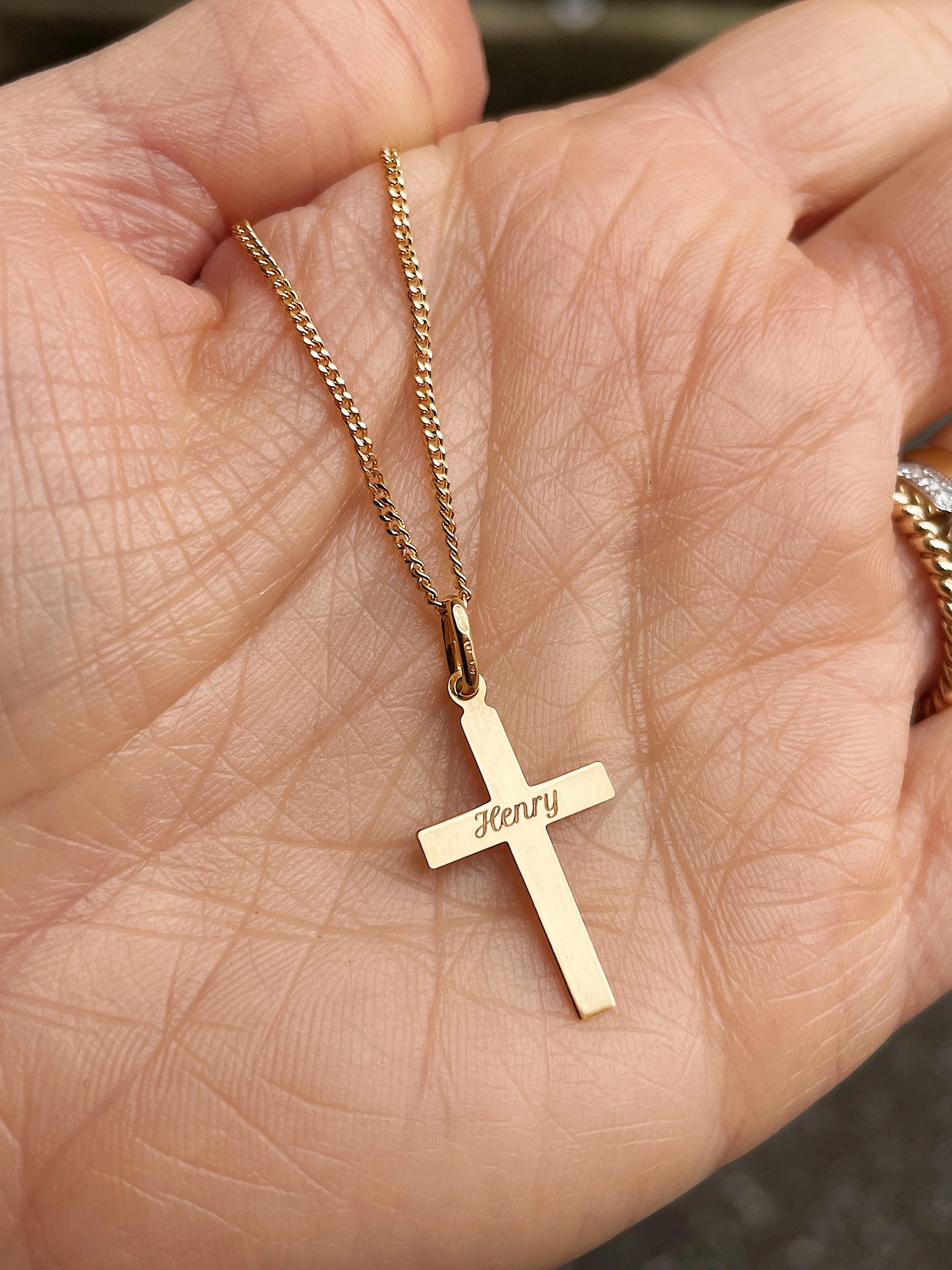 10k Yellow Gold Flat Cross Necklace - Image 5