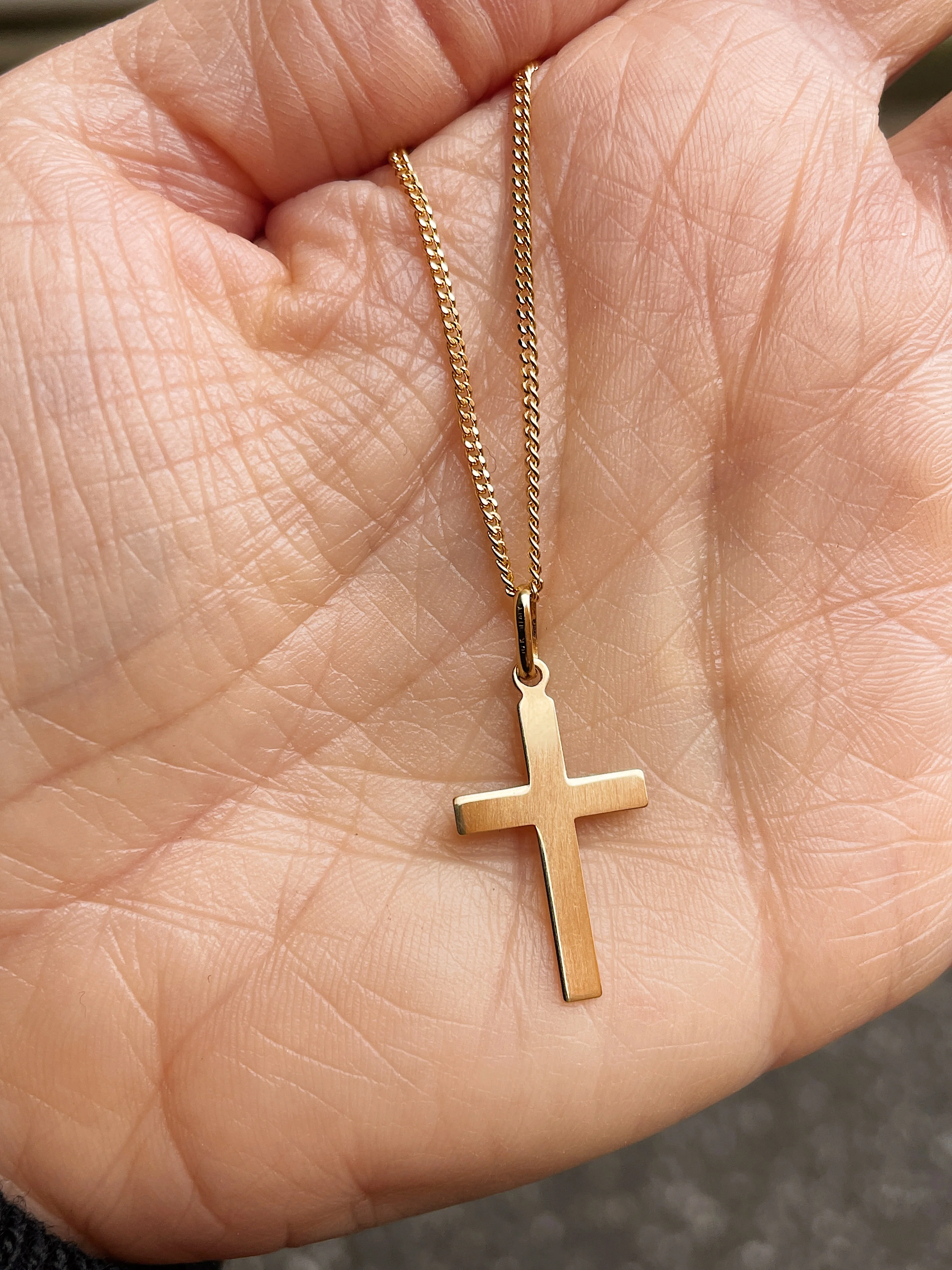 10k Yellow Gold Flat Cross Necklace - Image 6