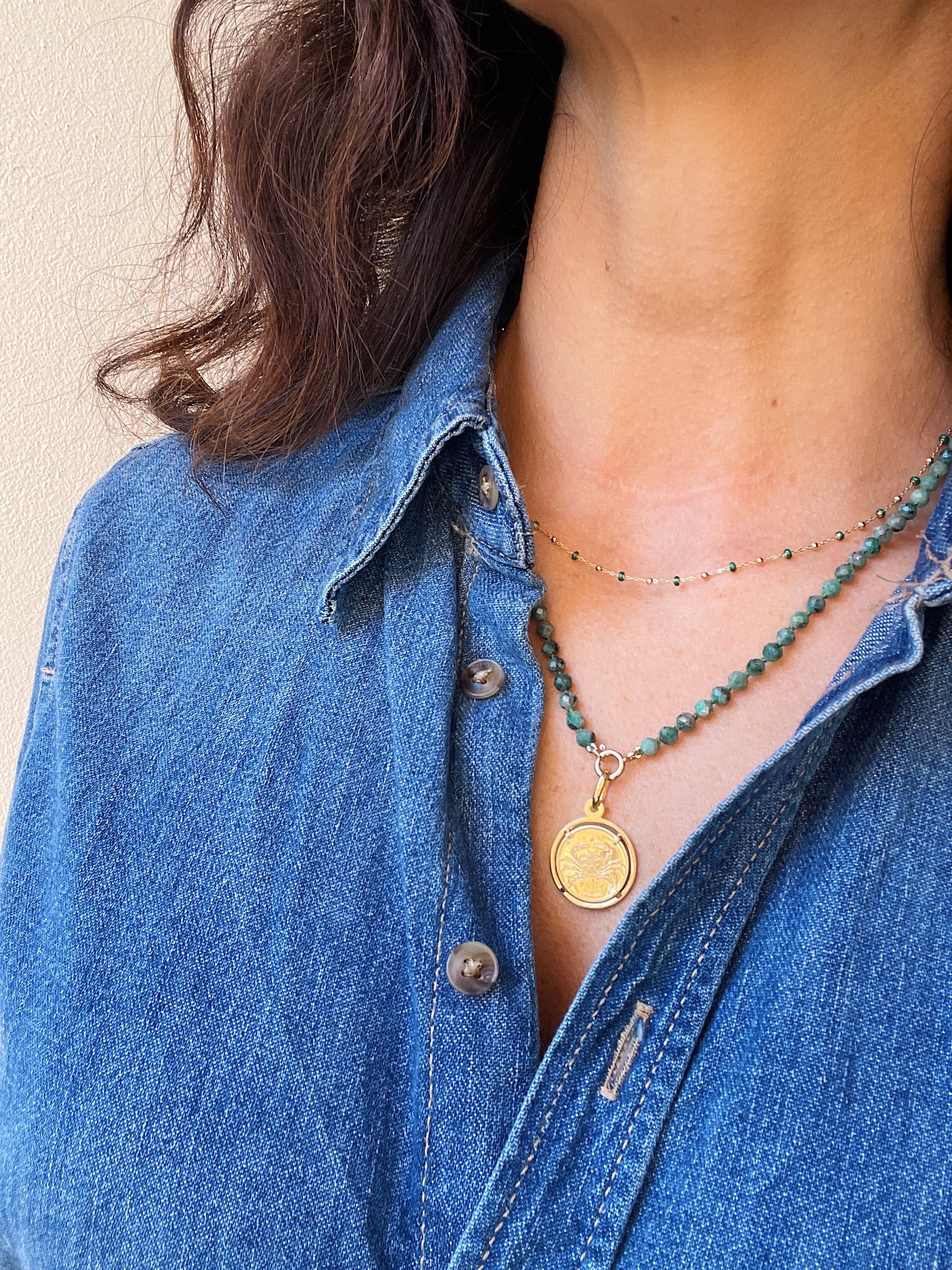 10k Genuine Emerald Bead Necklace - Image 4