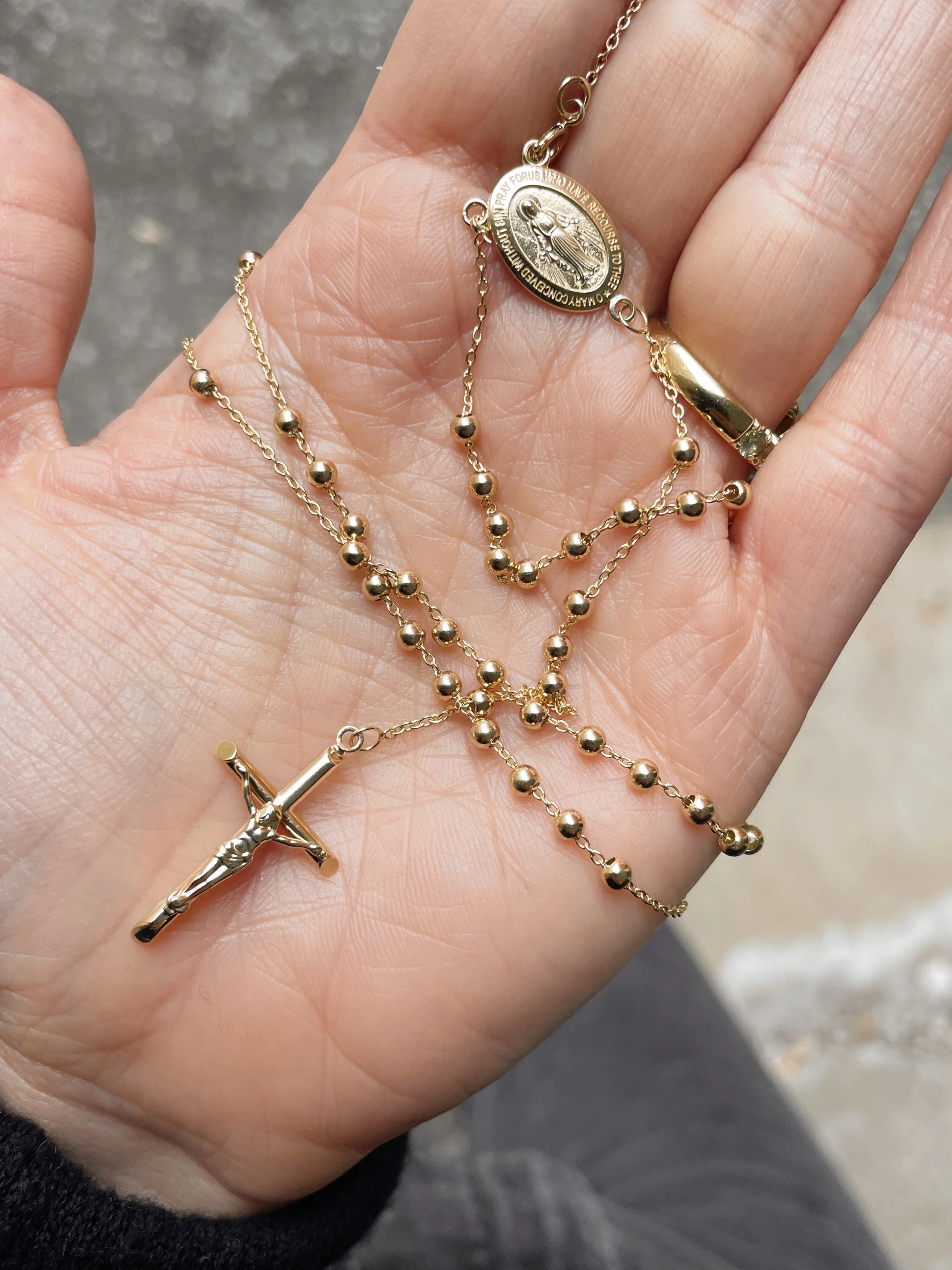 10k Yellow Gold Rosary Necklace - Image 9