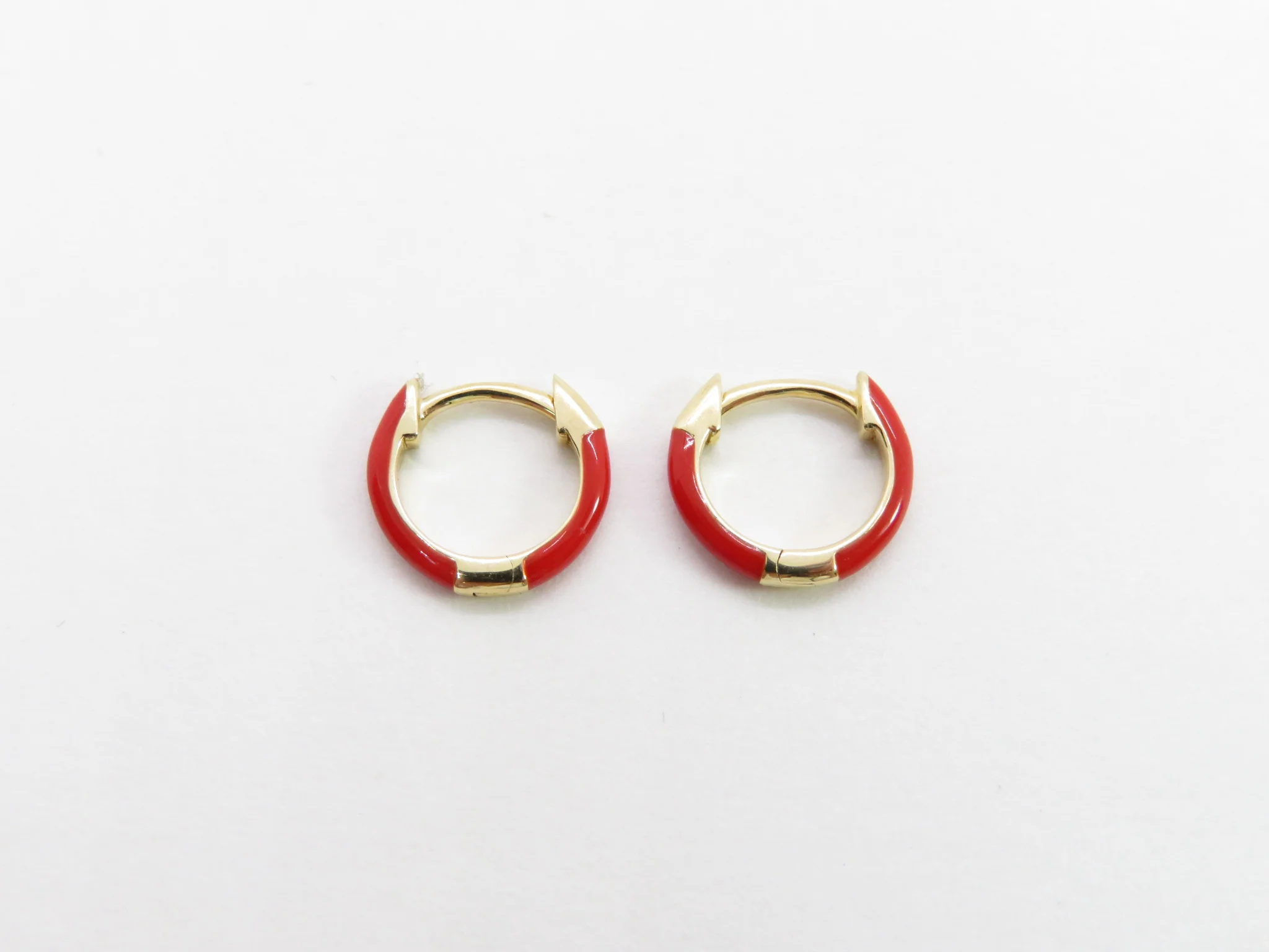 14k Yellow Gold Enamel Huggies - Image 6