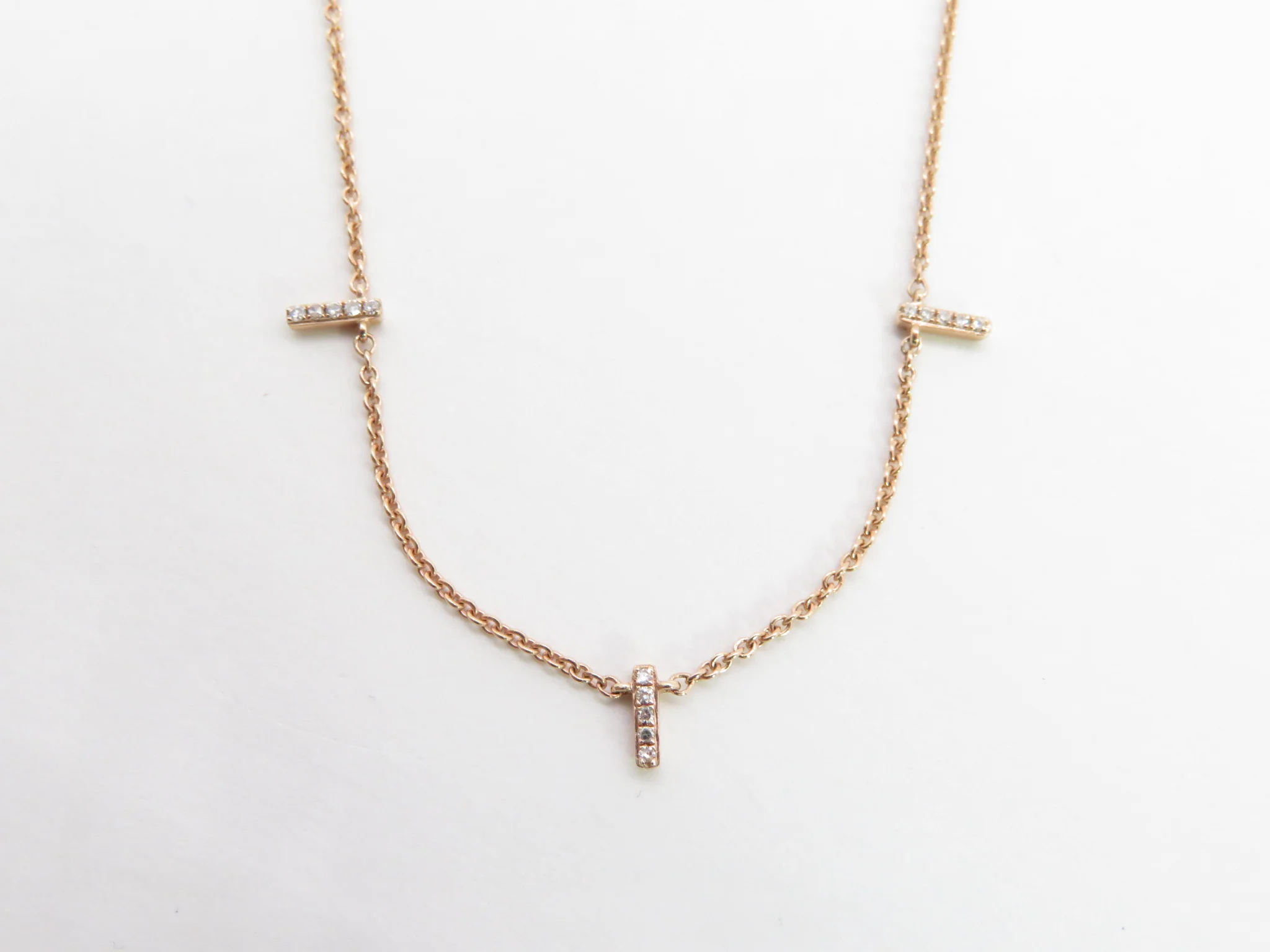 14k Rose Gold Diamond Staple Necklace - Image 4