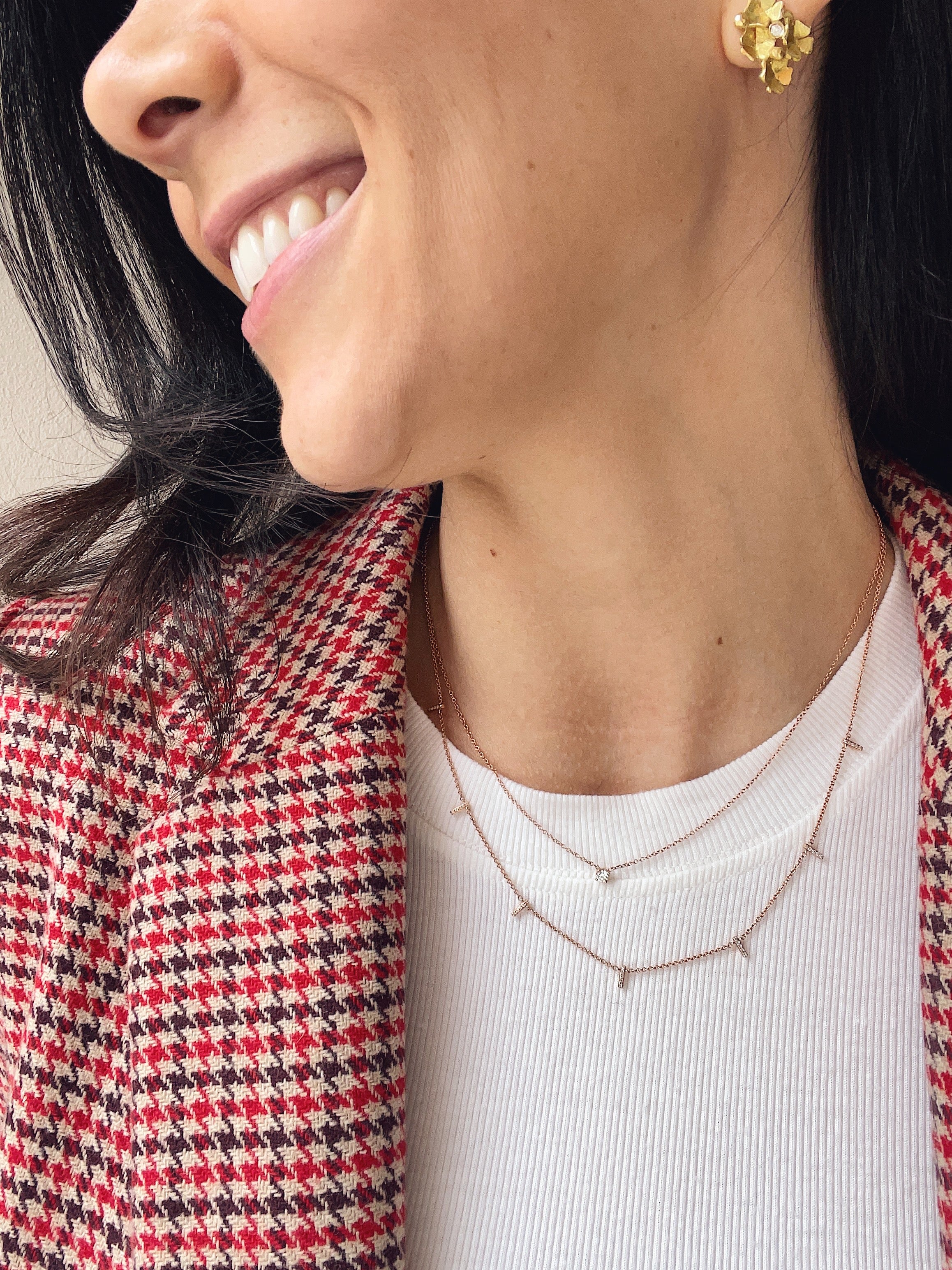 14k Rose Gold Diamond Staple Necklace - Image 5