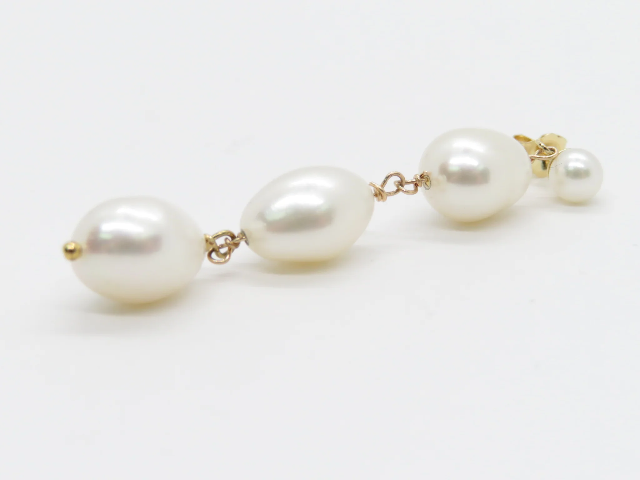 14k Yellow Gold Fresh Water Pearl Drop Earrings - Image 4