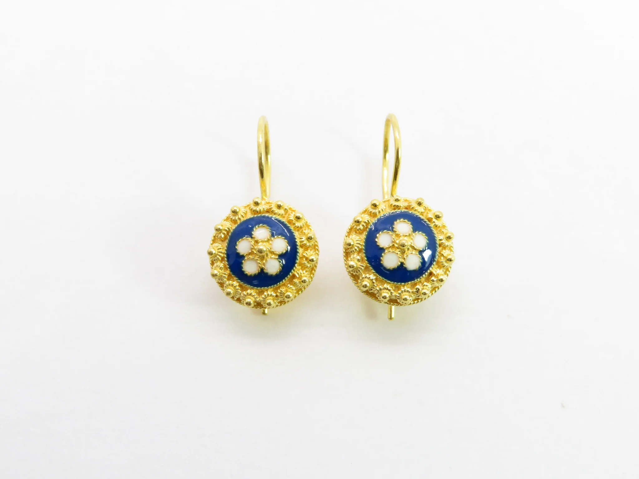 19.25k Yellow Gold Floral Enamel Drop Earrings - Image 5