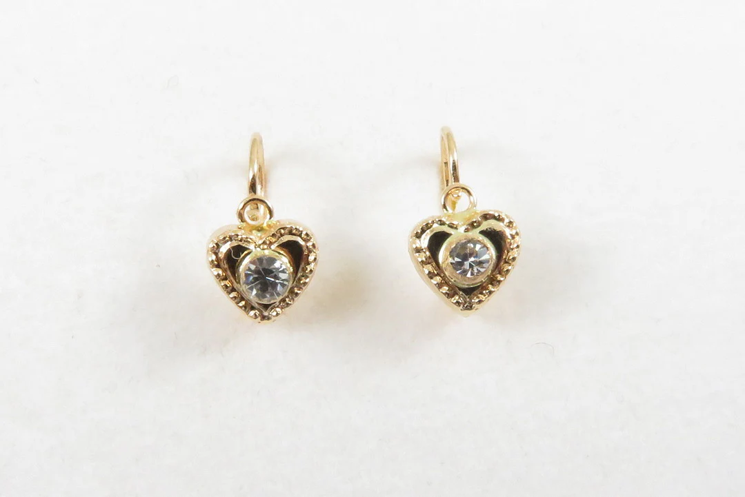 19.25k Yellow Gold Bead Trim Heart Earrings