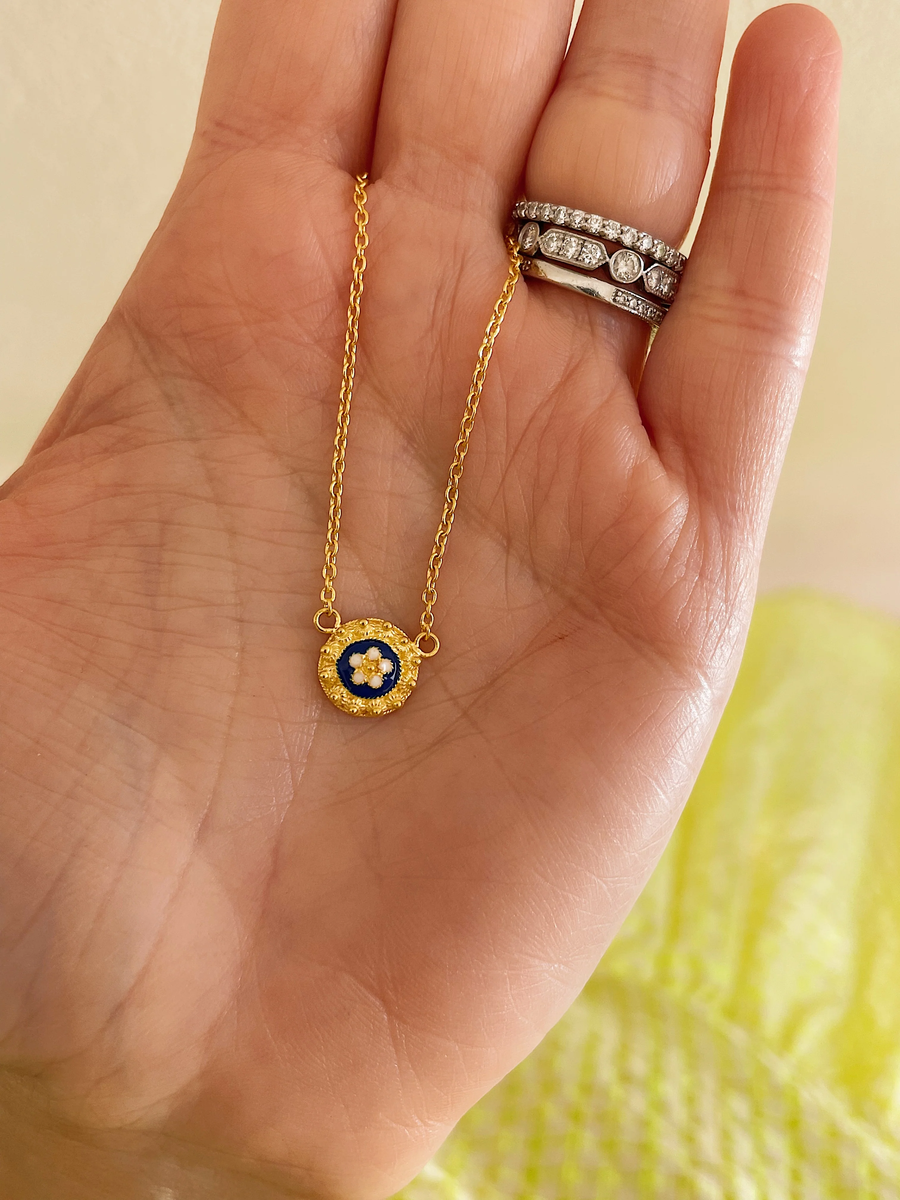 19.25k Yellow Gold Floral Enamel Necklace - Image 5