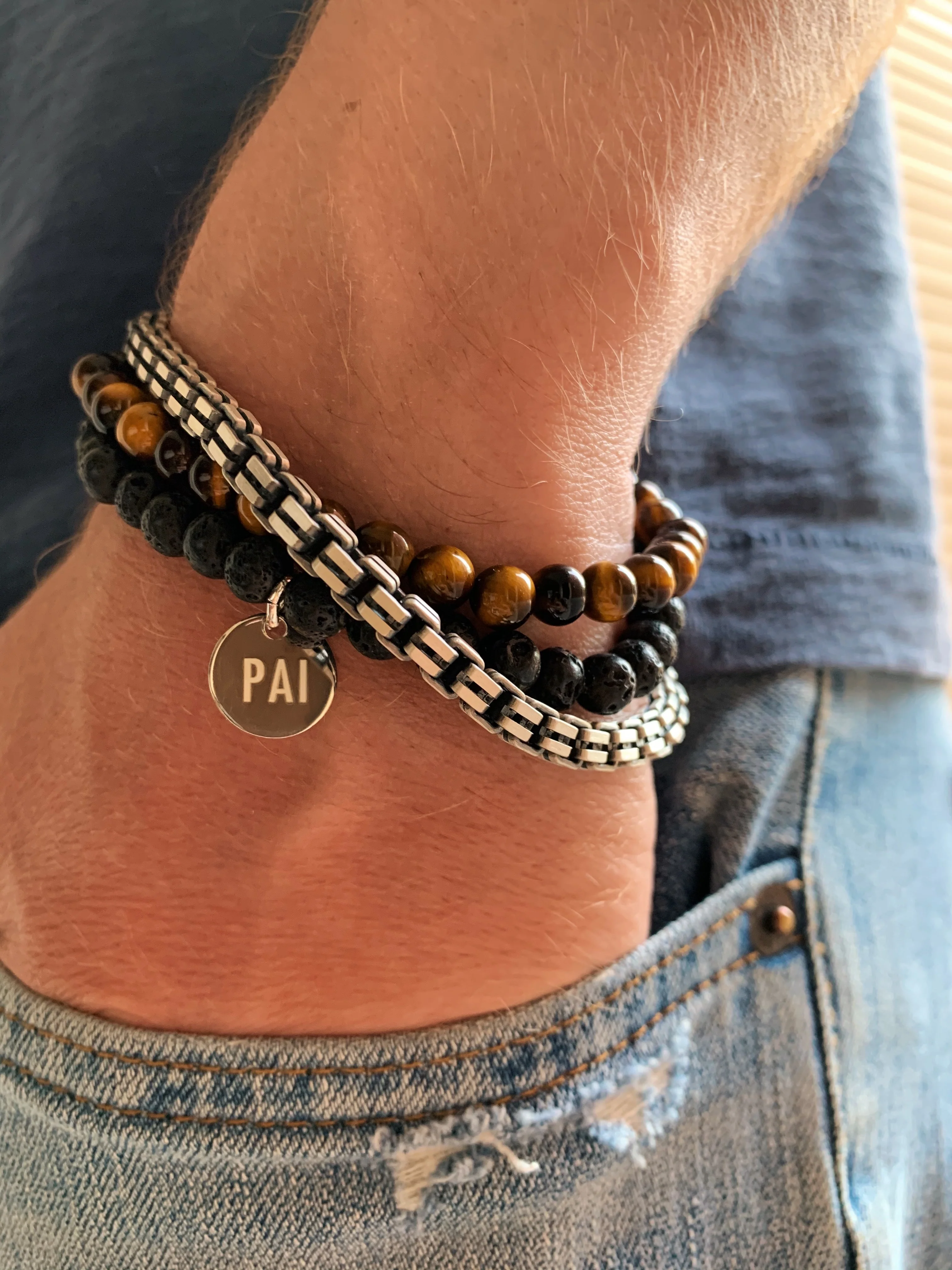 Lava Stone Stretch Tag Bracelet - Image 4