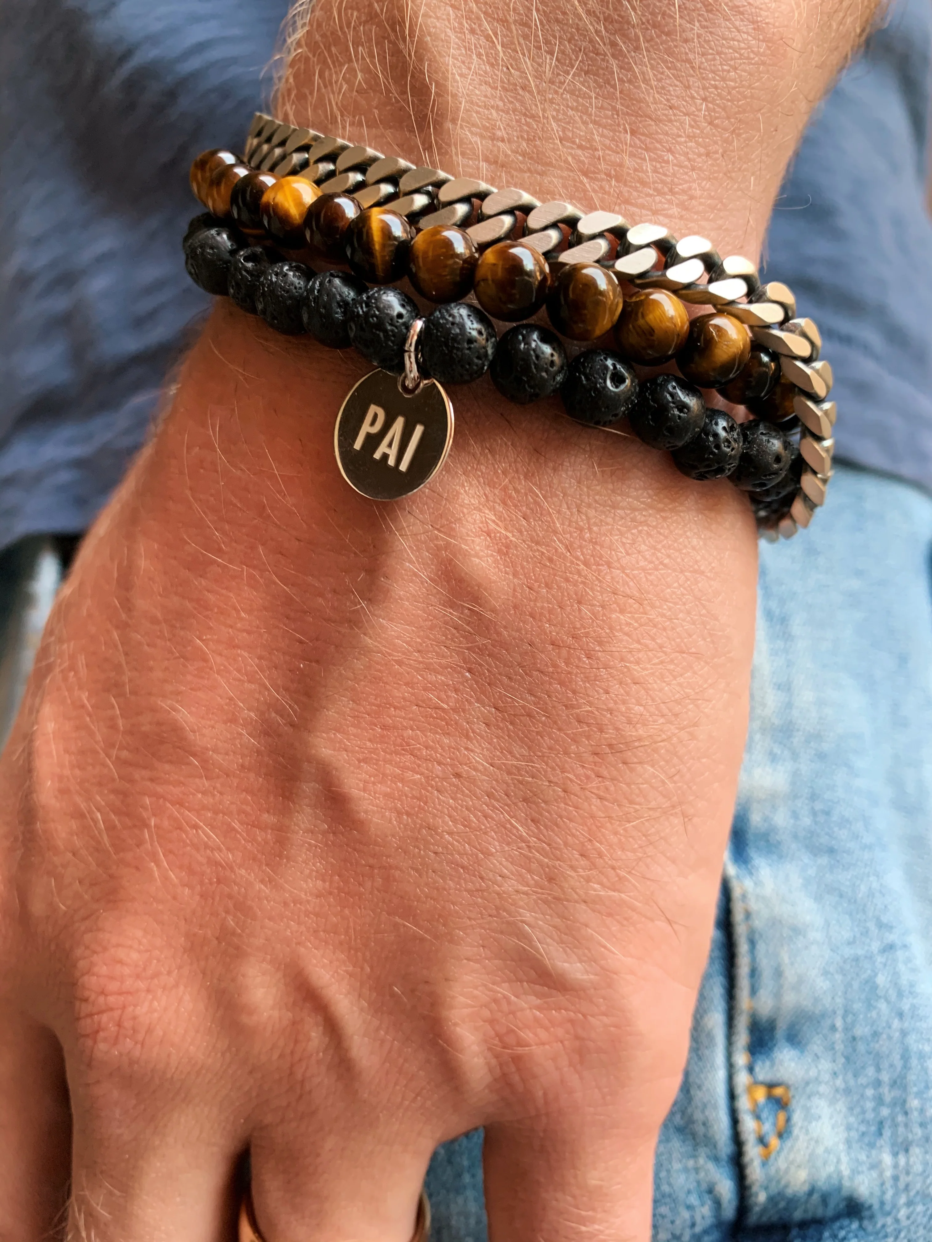 Lava Stone Stretch Tag Bracelet - Image 7
