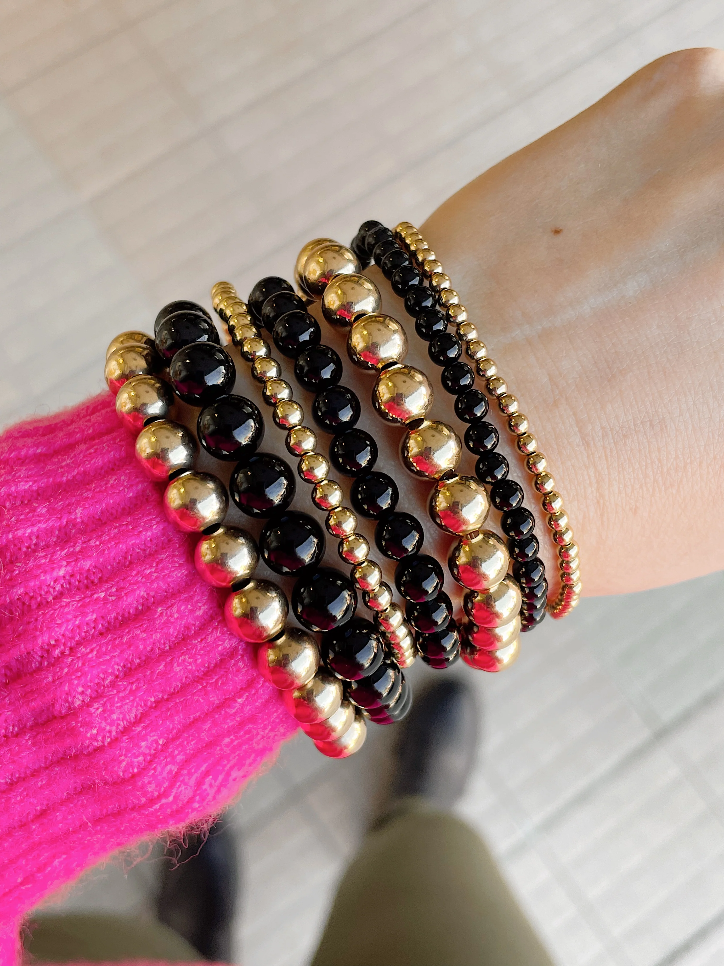 Black Onyx Stretch Bead Bracelet - Image 6