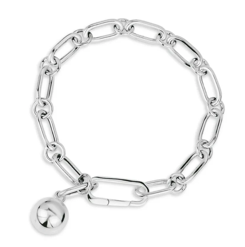 Sterling Silver Alternating Paperclip Bracelet with Sphere - Image 3