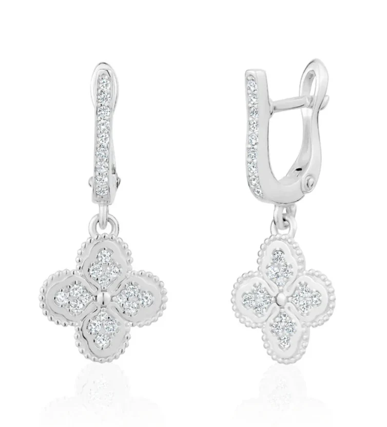 Sterling Silver Bead Set Clover Earrings - Image 3