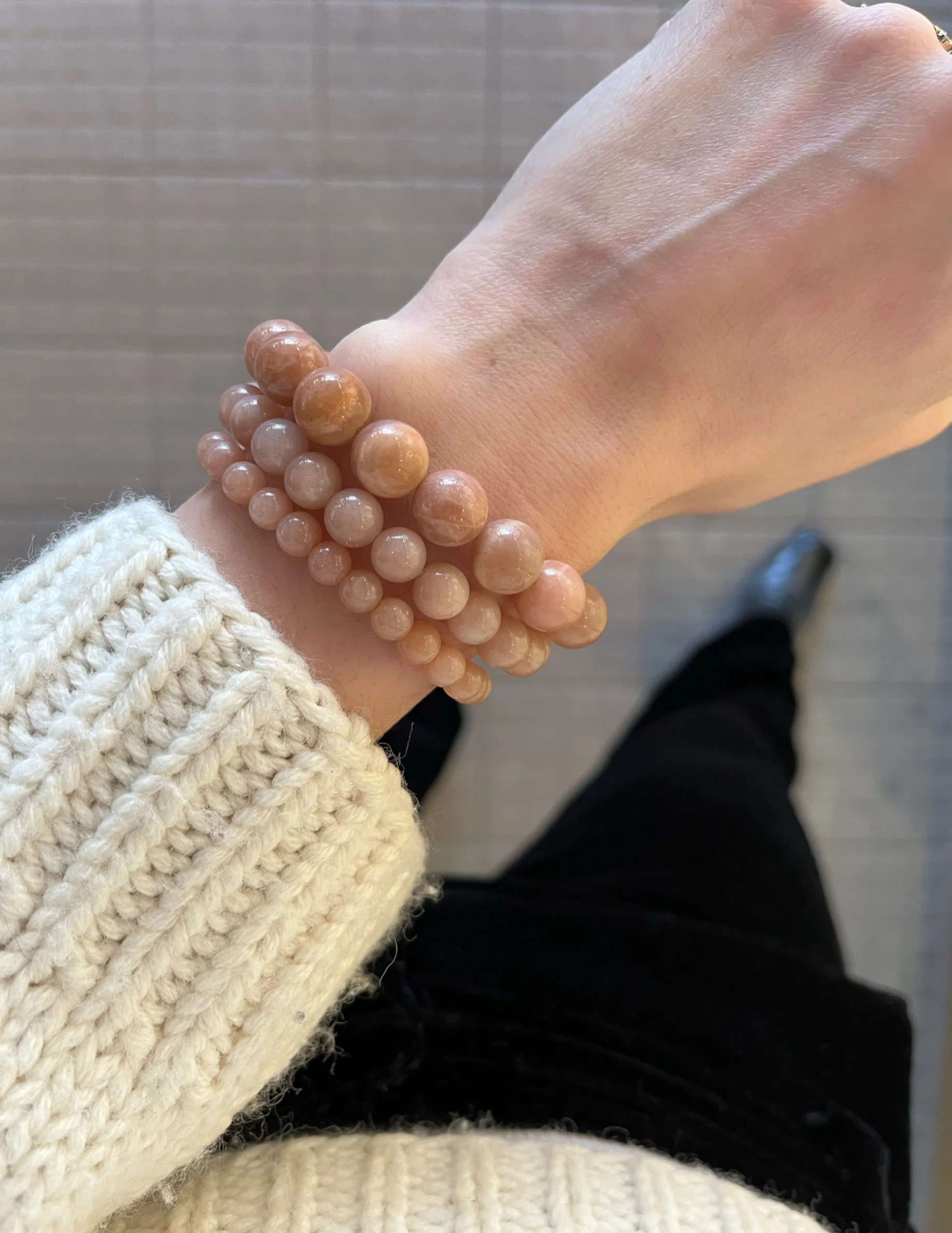 Pink Moonstone Stretch Bead Bracelet - Image 6